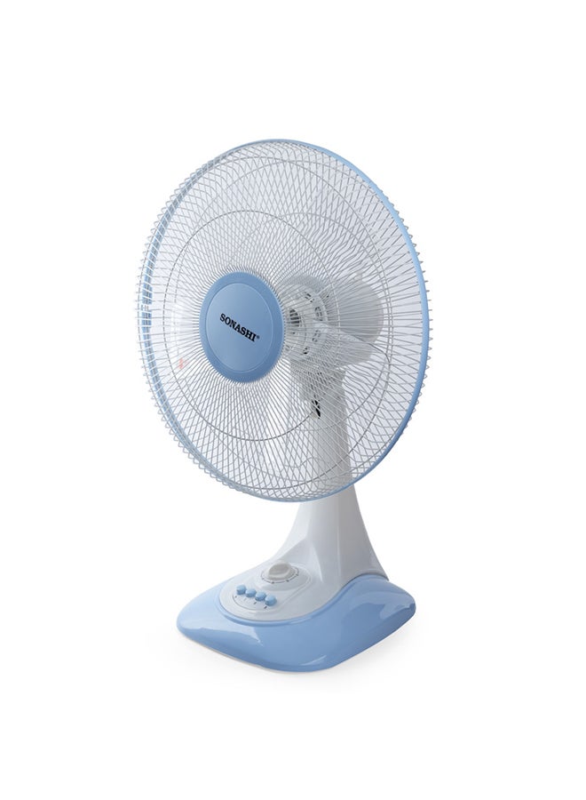 SONASHI 16 Inch Desk Fan With 3 Speeds - Oscillation Functions | Streamlined Portable Design With 5 Blades And Korea Guard Ring | Low Noise Function SF-8028D White/Blue - Image 2