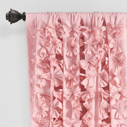 Lush Decor Riley Light Filtering Window Curtain Panel, Single 54" W x 84" L, Pink - Cute Pink Curtains for Bedroom - Bow Decor - Coquette Curtains for Windows - Image 2