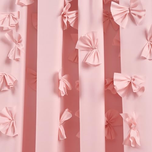 Lush Decor Riley Light Filtering Window Curtain Panel, Single 54" W x 84" L, Pink - Cute Pink Curtains for Bedroom - Bow Decor - Coquette Curtains for Windows - Image 3