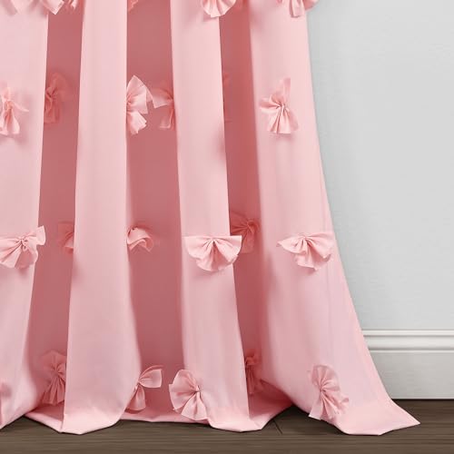 Lush Decor Riley Light Filtering Window Curtain Panel, Single 54" W x 84" L, Pink - Cute Pink Curtains for Bedroom - Bow Decor - Coquette Curtains for Windows - Image 4