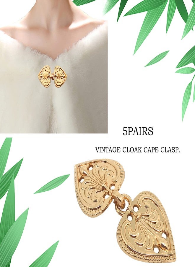 ZLYY Monkey Rise 5Pairs Cape or Cloak Clasp Fasteners,Vintage Cape Clasps Swirl Flower for Clothing Sew on Hooks 46x20mm/1.81x0.78Inch(Light gold) - Image 4