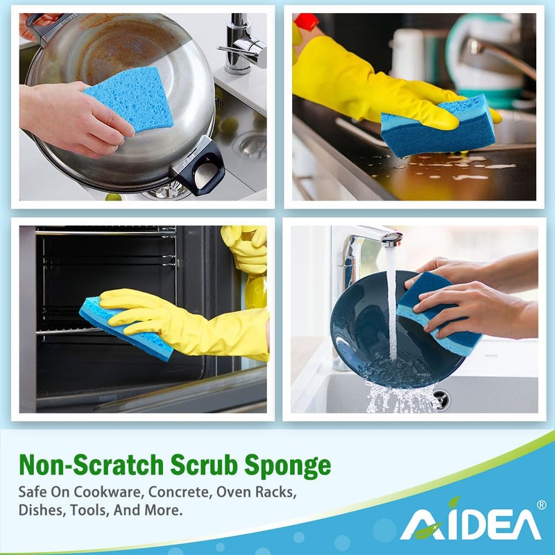 AIDEA Sponges Kitchen, Non-Scratch Scrub Sponge, 24Count, Sponges for Non-Stick Cookware, Kitchen Sponge for Dishes, Cleans Fast Without Scratching, Cleaning Power for Kitchen, Bathroom, Household - Image 4