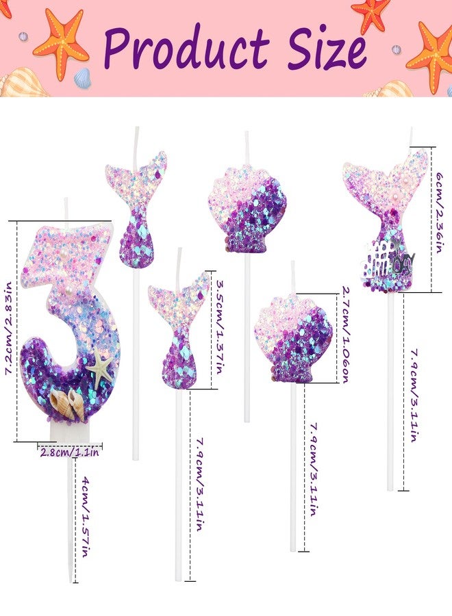 QEEYON 6Pcs Birthday Candles, Number 3 Candle Mermaid Theme Birthday Cake Candles, Happy Birthday Candles for Mermaid Party Birthday Cake Topper Favors Decorations - Image 2