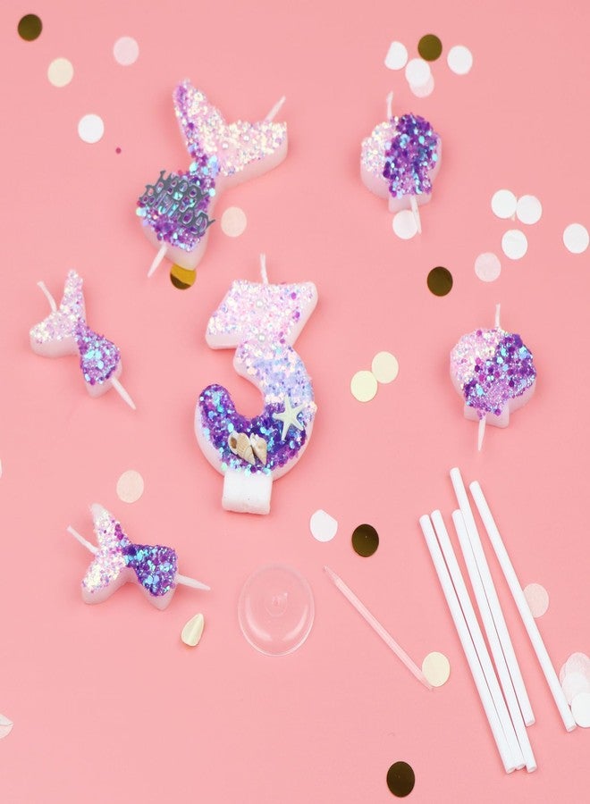 QEEYON 6Pcs Birthday Candles, Number 3 Candle Mermaid Theme Birthday Cake Candles, Happy Birthday Candles for Mermaid Party Birthday Cake Topper Favors Decorations - Image 3