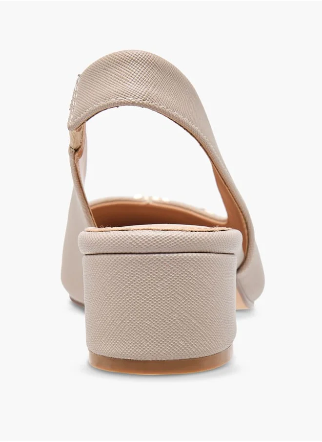 Celeste Women's Solid Slingback Shoes with Block Heels and Metal Accent