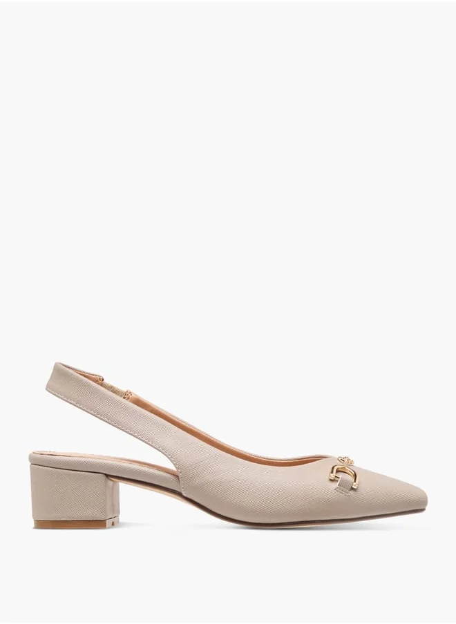 Celeste Women's Solid Slingback Shoes with Block Heels and Metal Accent