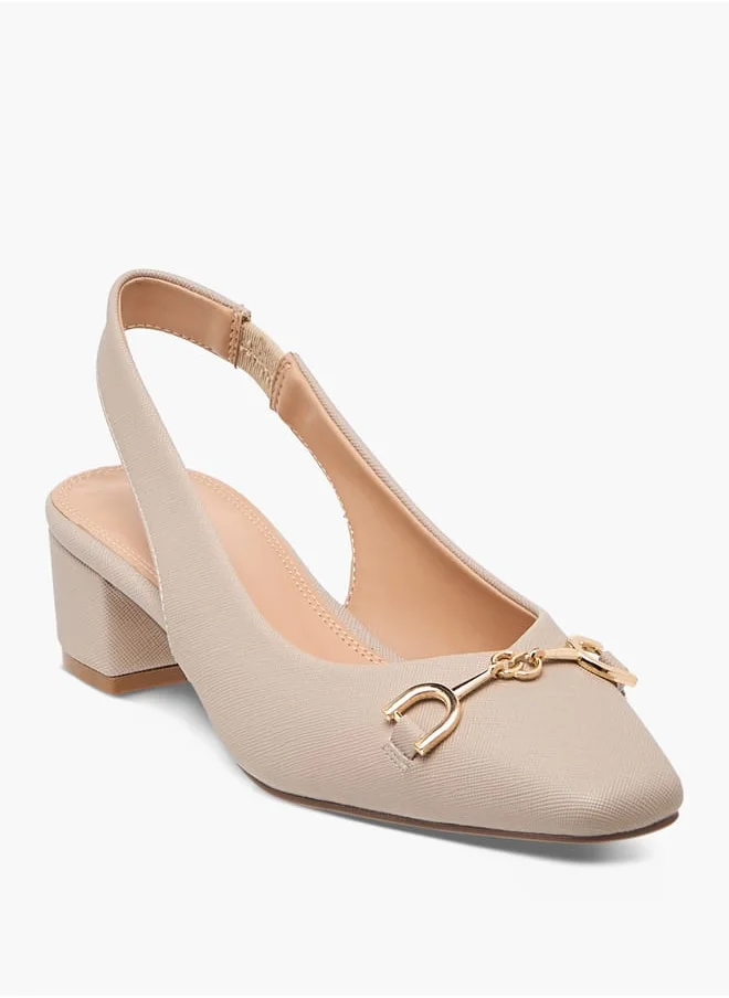 سيليست Women's Solid Slingback Shoes with Block Heels and Metal Accent