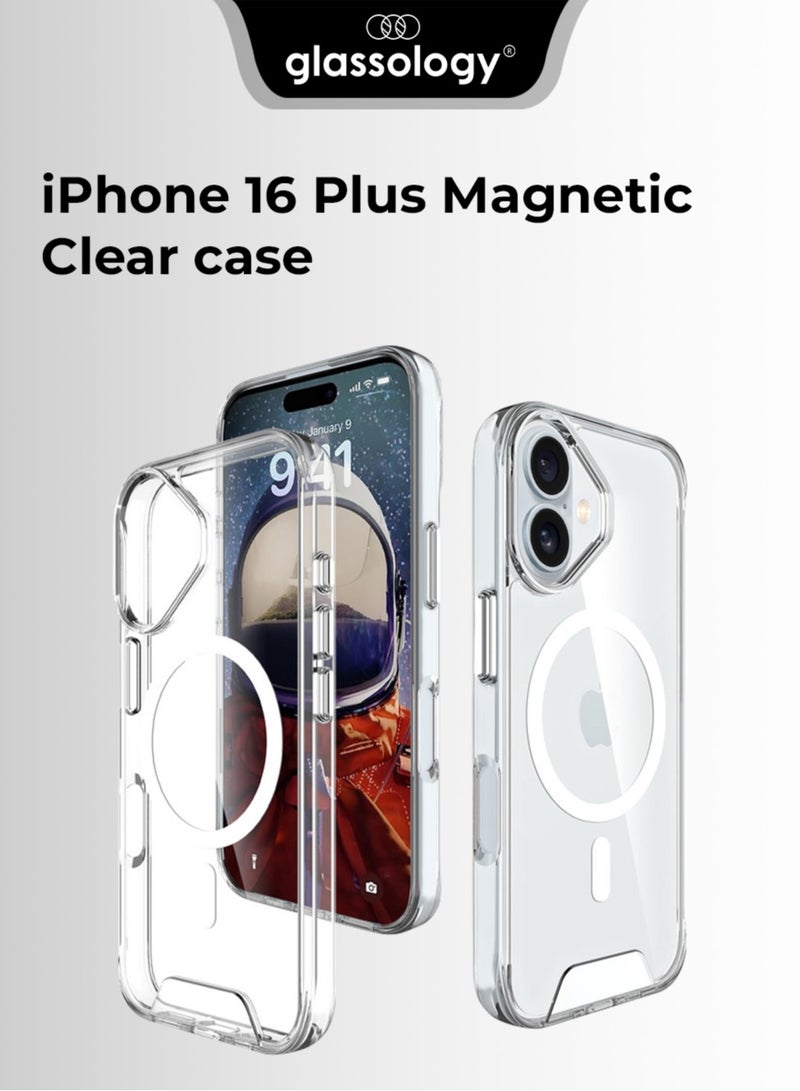 glassology iPhone 16 Plus Clear Magnetic Cover Mag Safe Compatible Hybrid Protective Crystal Clear Hard Back Case Shockproof Silicone Frame Slim Transparent Case for Apple iPhone 16 Plus - Image 1