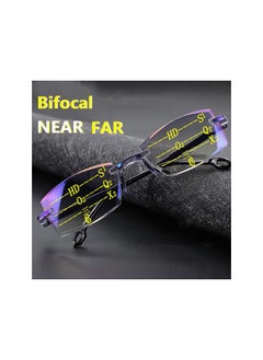 2 Pcs New Diamond-cut Bifocal Progressive and Anti-blue Eyewear, Foldable Far and Near Dual-Use Reading Glasses (+300)