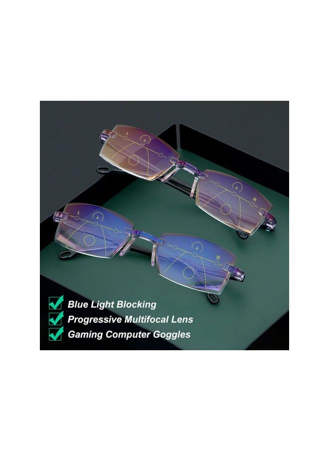 Generic - 2 Pcs New Diamond-cut Bifocal Progressive and Anti-blue Eyewear, Foldable Far and Near Dual-Use Reading Glasses (+300) - Image 1