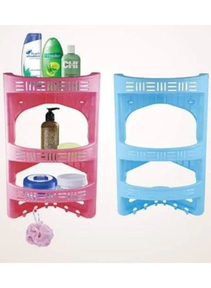 Multifunctional Corner Bathroom Shelf, 3 Layers with hanger - Blue