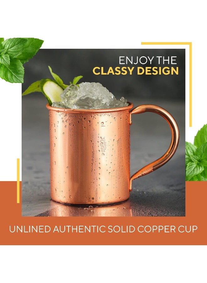 Solid Copper Moscow Mule Mugs, Pure Copper Mugs with Riveted Handles, Unlined Authentic Moscow Mule Mugs, Includes 15 Moscow Mule Recipes and 100 Variations, 22oz Capacity - Solid Copper - Image 3