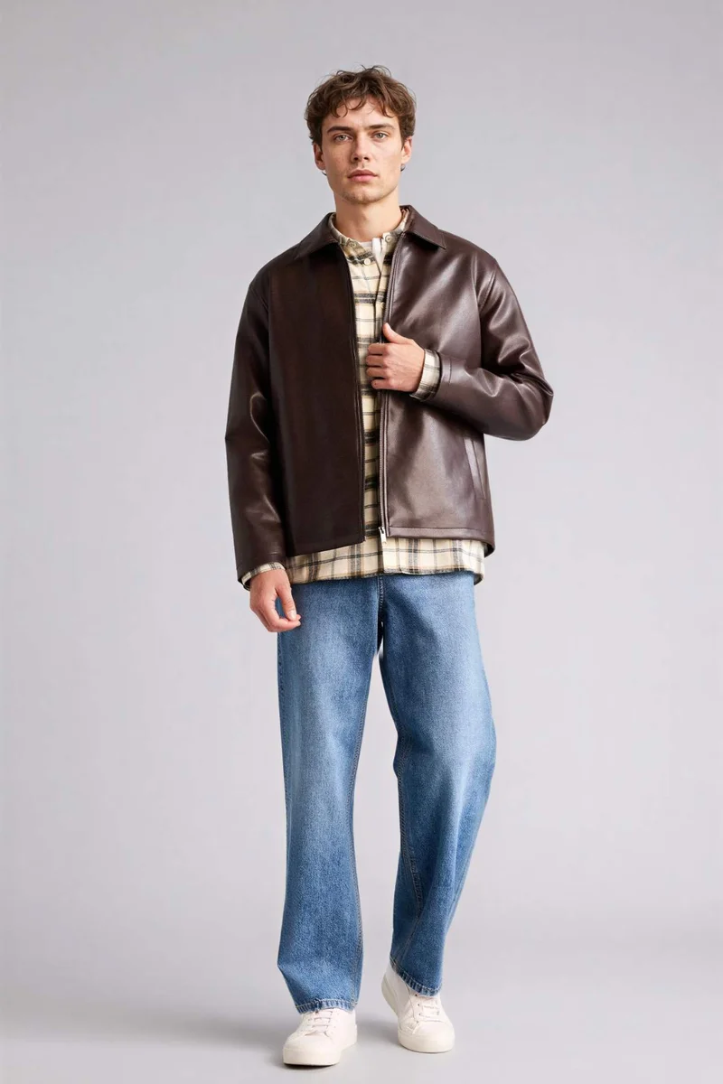 ديفاكتو Regular Fit Faux Leather Jacket