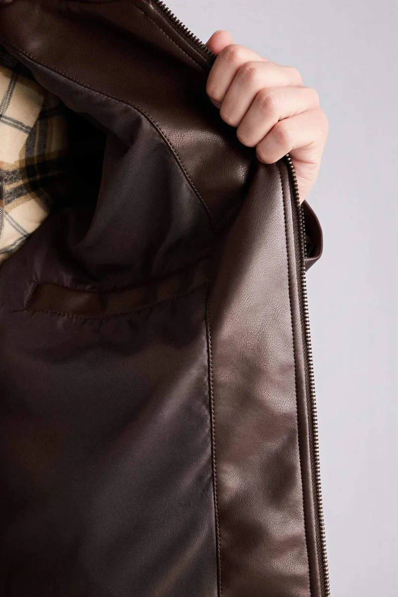 Defacto  Regular Fit Faux Leather Jacket for Men | Best Price UAE