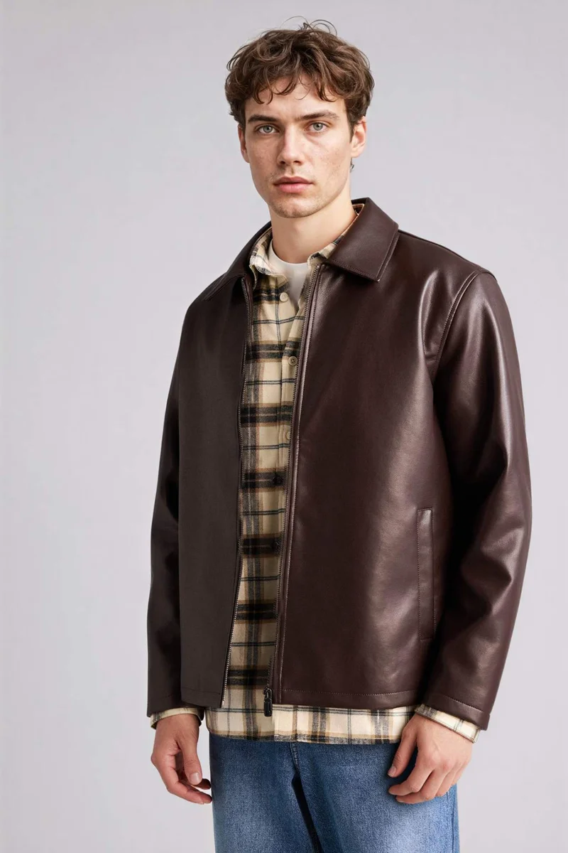 Defacto  Regular Fit Faux Leather Jacket for Men | Best Price UAE