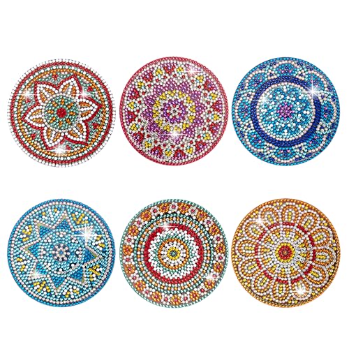 Temlum 6 Pcs Diamond Painting Coasters Kit, Mandala Diamond Art Coasters for Beginners, Adults Small Diamond Painting Kit Art Craft Supplies - Image 1