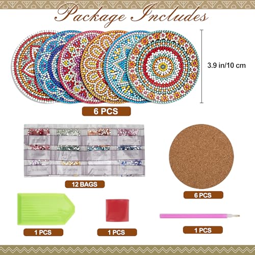Temlum 6 Pcs Diamond Painting Coasters Kit, Mandala Diamond Art Coasters for Beginners, Adults Small Diamond Painting Kit Art Craft Supplies - Image 2