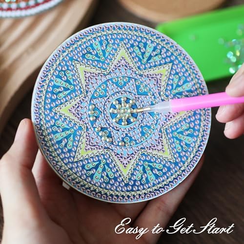 Temlum 6 Pcs Diamond Painting Coasters Kit, Mandala Diamond Art Coasters for Beginners, Adults Small Diamond Painting Kit Art Craft Supplies - Image 3
