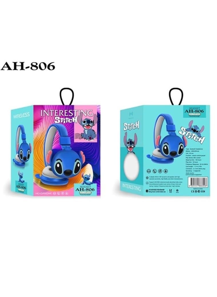 Wireless Bluetooth Headphones with Mic, Stitch, AH-806, HIFI Stereo Sound, Foldable Headphones, Cartoon Anime Stitch, Kids Gift - Image 4