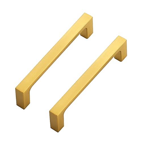 Ravinte 10 Pack Solid 4 Inch Kitchen Square Cabinet Handles Brushed Brass Cabinet Pulls Drawer Pulls Kitchen Cabinet Hardware Handles - Image 1