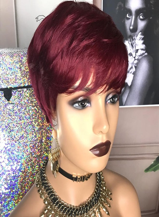 HOTKIS باروكة قصيرة من شعر الإنسان HOTKIS للنساء السود  باروكة بقصة بيكسي قصيرة من شعر الإنسان باروكة بورجوندي قصيرة بدون لاصق باروكة بقصة صبي 99J باروكة حمراء للنساء - Image 4