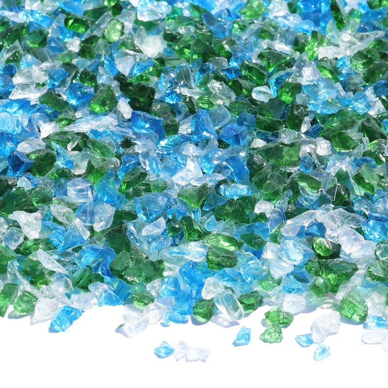 QYGL Crushed Glass for Resin Art, DIY Crafts, and Home Decor - 0.9LB Green Mix Broken Glass Pieces 3-6mm, for Vase Fillers, Tabletop Fire Pit, and Aquarium Rocks - Image 1