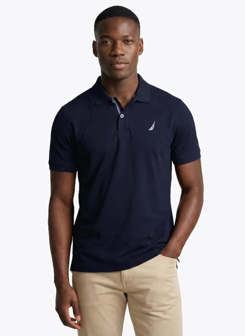 Nautica Men Regular Fit Solid Cotton Blend Polo Shirt for Smart-Casual Wear-Blue