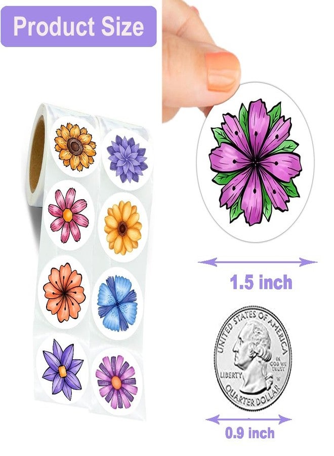 Hohamn 600 Pcs Flowers Stickers for Kids 1.5 Inch 16 Styles Round Flowers Stickers Roll for Girls Boys Flowers Party Favors Birthday Decoration Supplies Teachers Student Classroom Reward - Image 3