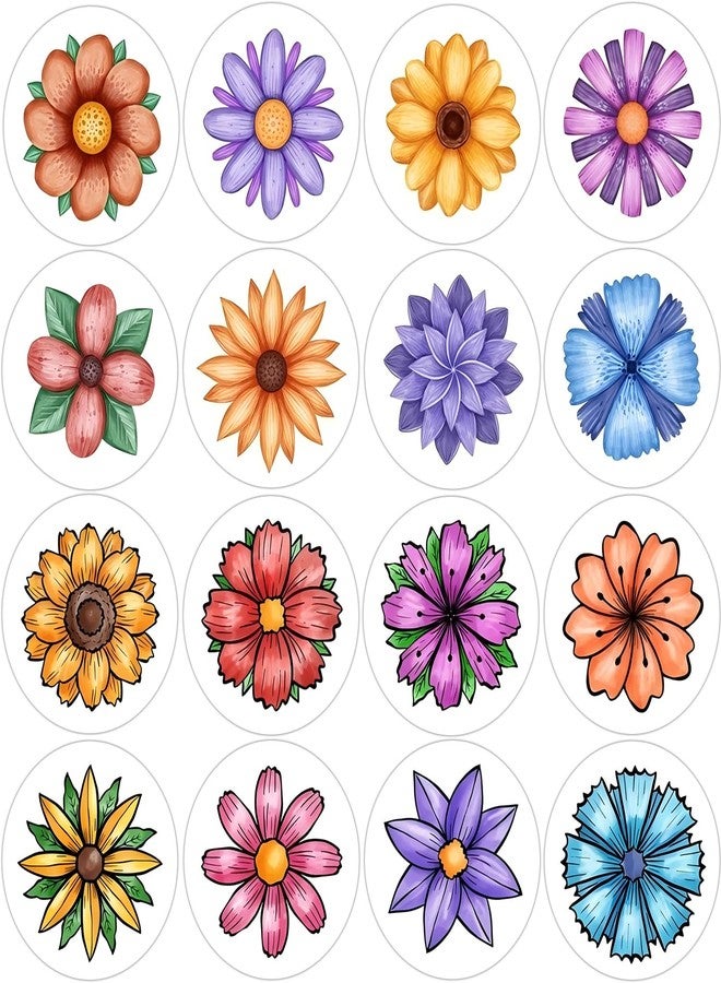 Hohamn 600 Pcs Flowers Stickers for Kids 1.5 Inch 16 Styles Round Flowers Stickers Roll for Girls Boys Flowers Party Favors Birthday Decoration Supplies Teachers Student Classroom Reward - Image 1