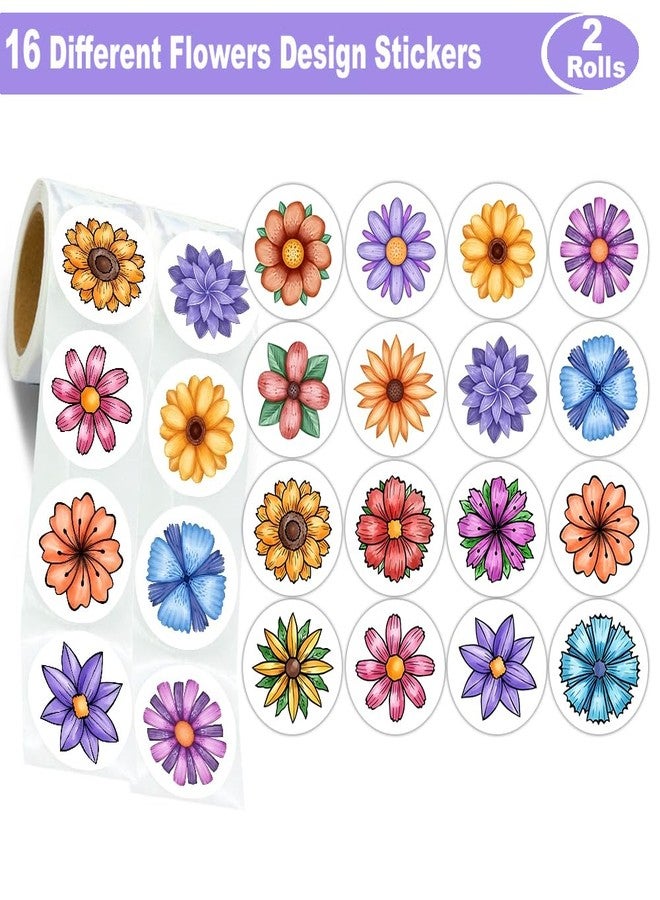 Hohamn 600 Pcs Flowers Stickers for Kids 1.5 Inch 16 Styles Round Flowers Stickers Roll for Girls Boys Flowers Party Favors Birthday Decoration Supplies Teachers Student Classroom Reward - Image 2