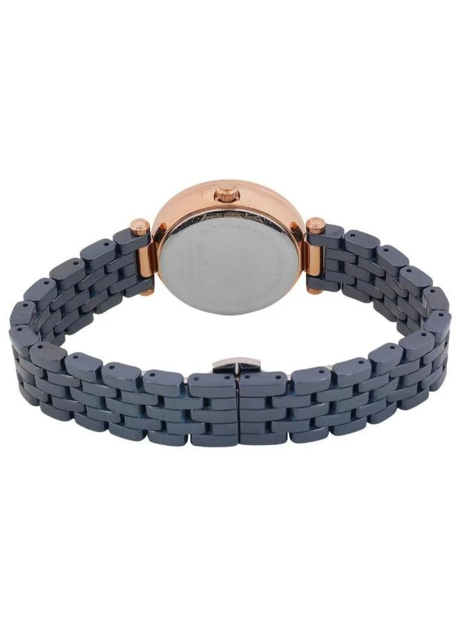 DANIEL KLEIN Women's Ceramic Band Rose Gold Steel Case Analog Blue Round Emboss Dial Japanese Quartz Premium 30 Meters Water Resistant