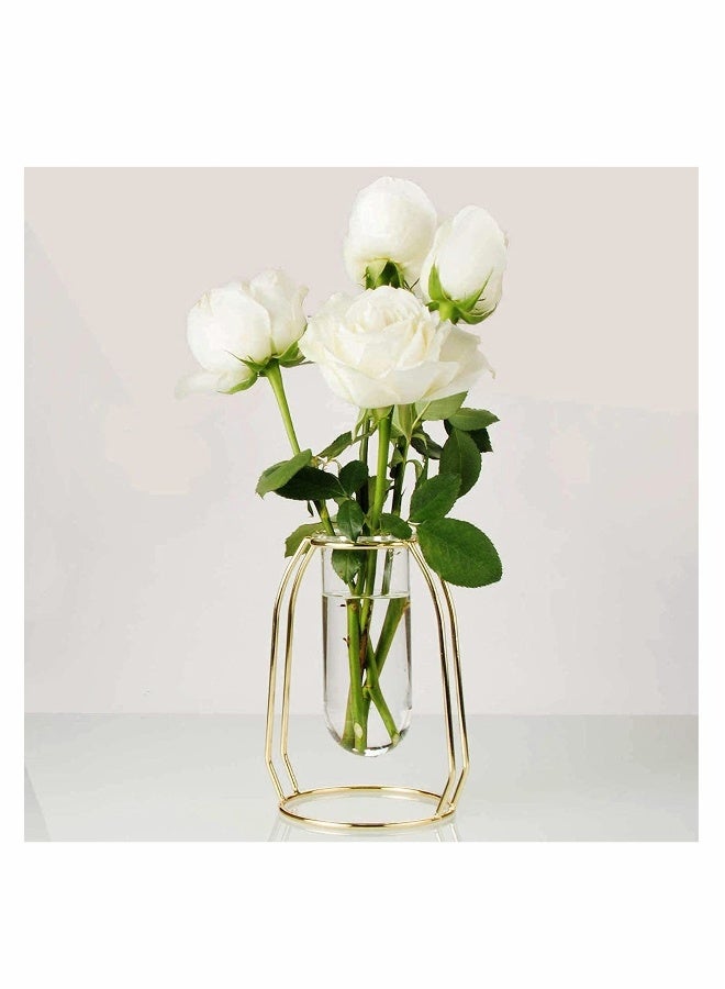 Elegant Glass Flower Vase with Gold Metal Frame, Test Tube Design for Hydroponic Plants, Perfect for Living Room, Balcony, Office, Weddings, Parties, and Floral Displays, Stylish Desktop Decor - Image 4