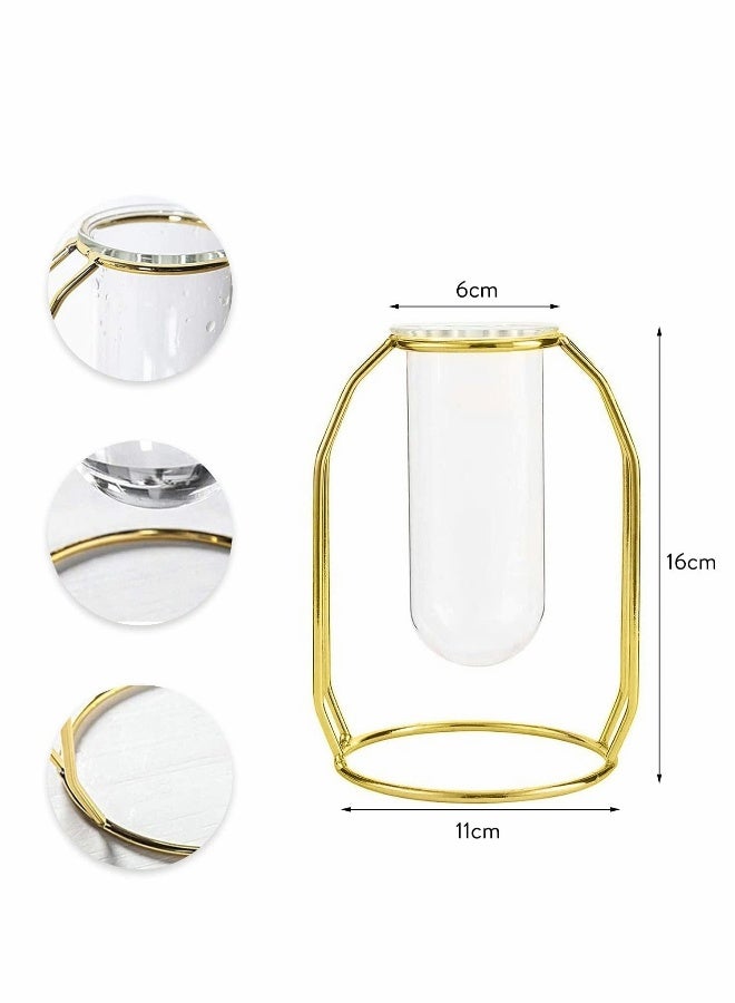 Elegant Glass Flower Vase with Gold Metal Frame, Test Tube Design for Hydroponic Plants, Perfect for Living Room, Balcony, Office, Weddings, Parties, and Floral Displays, Stylish Desktop Decor - Image 3