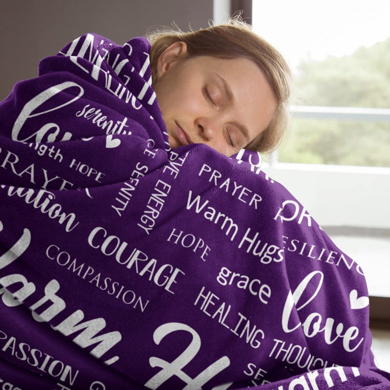 Afterprints Warm Hugs Healing Blanket - Purple Get Well Gifts for Women After Surgery  Breast Cancer Gifts for Women Friends  Inspirational Blanket  Soft Comfort Throw Blankets 50""x60"" - Image 3
