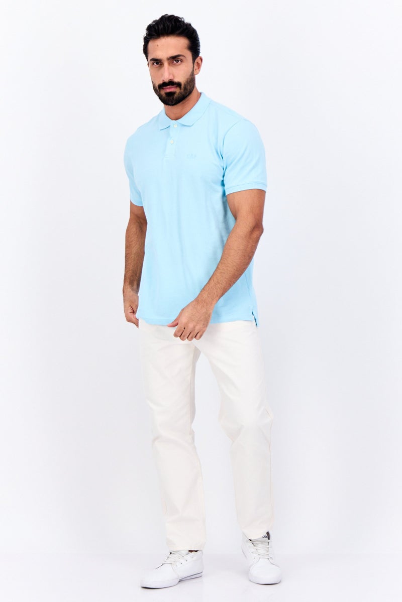 GAP تي شيرت بولو قصير الأكمام للرجال بتصميم مريح مع شعار مطرز، أزرق باهت - Image 2