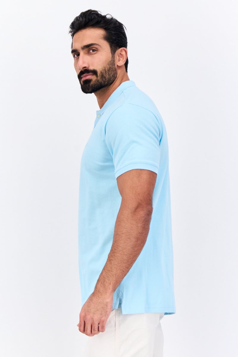 GAP تي شيرت بولو قصير الأكمام للرجال بتصميم مريح مع شعار مطرز، أزرق باهت - Image 4