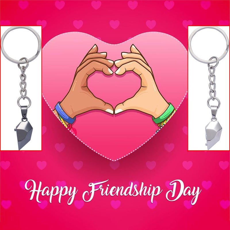 Meimimix Two Souls One Heart Keychain for Couple Wishing Stone Creative Matching Keyring Relationship Jewellery (Silver) - Image 4
