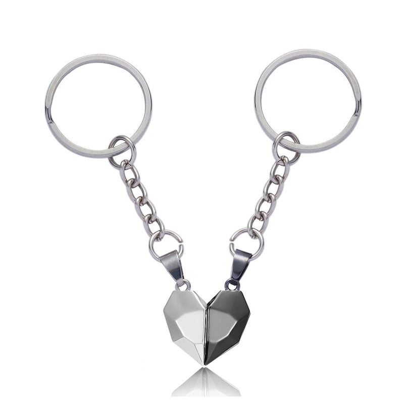Meimimix Two Souls One Heart Keychain for Couple Wishing Stone Creative Matching Keyring Relationship Jewellery (Silver) - Image 1