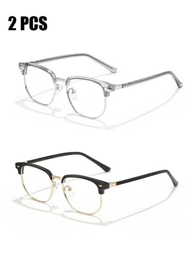 اتش واي 2 حزم نظارات حجب الضوء الأزرق ، نظارات قراءة الكمبيوتر / الألعاب / التلفزيون / الهواتف للنساء الرجال ، ومكافحة إجهاد العين ووهج الأشعة فوق البنفسجية (الذهب الأسود + واضح) - Image 1