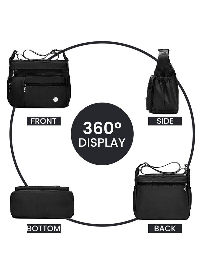 PALAY Women Shoulder Bag Crossbody Nylon Waterproof Multi-pocket Sling with Adjustable Strap Fashion Satchel Handbag Black 2 PCS - Image 5