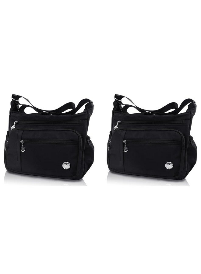 PALAY Women Shoulder Bag Crossbody Nylon Waterproof Multi-pocket Sling with Adjustable Strap Fashion Satchel Handbag Black 2 PCS - Image 1