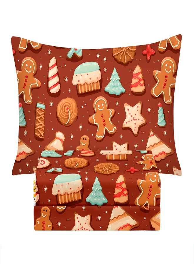 BYSURE Twin Sheets Set Kids(Christmas Gingerbread & Cookies, Chocolate Brown), 3 Pieces Easy Fit Deep Pocket Sheets Set, Breathable Wrinkle-Free Microfiber Bedding for Children - Image 2