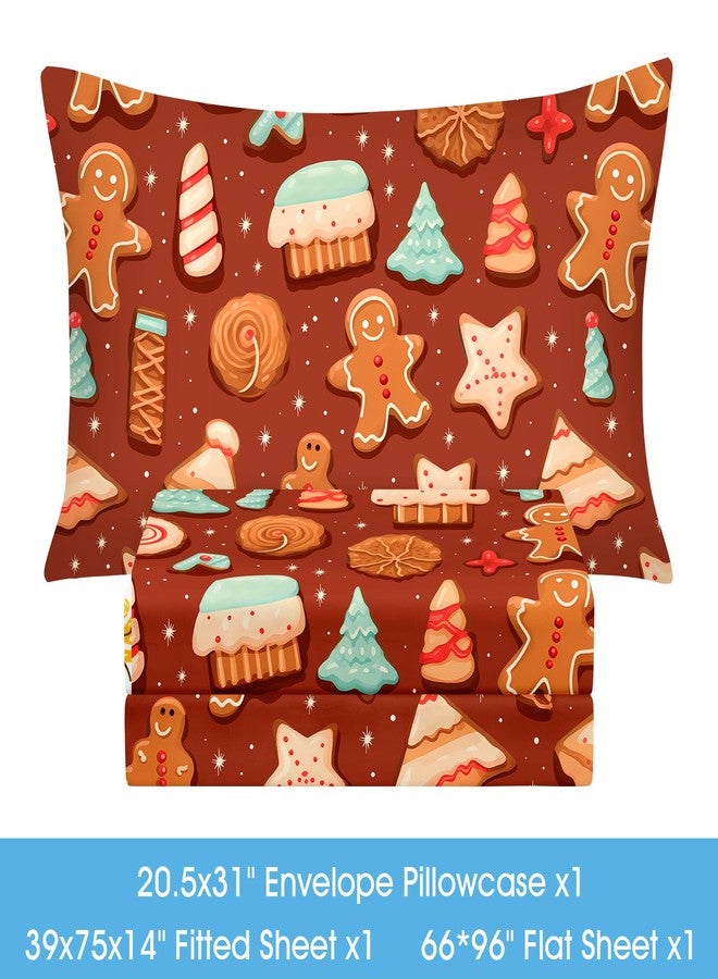BYSURE Twin Sheets Set Kids(Christmas Gingerbread & Cookies, Chocolate Brown), 3 Pieces Easy Fit Deep Pocket Sheets Set, Breathable Wrinkle-Free Microfiber Bedding for Children - Image 3