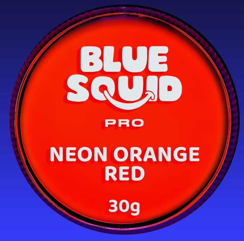 Blue Squid Face Paint Water Based Single Cake Professional Face Paint & Body Paint - Water Activated, Kids Adults Face Painting for Costume, Halloween Makeup, Cosplay - Neon Orange Red Face Paint 30g - Image 1