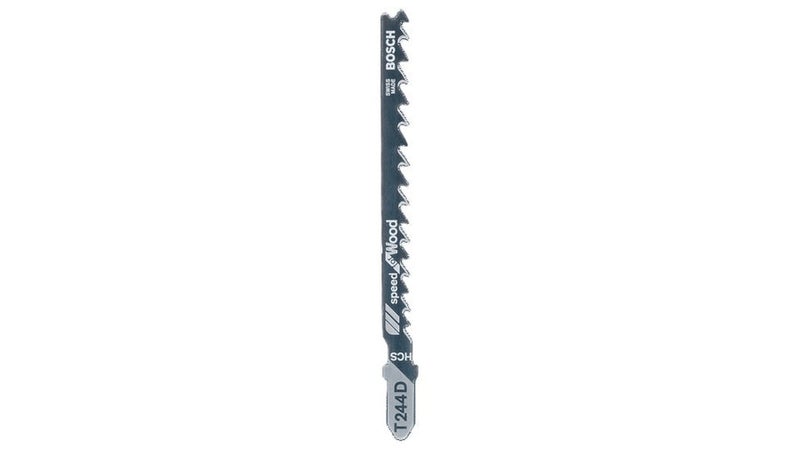 Bosch T244D Speed for Wood T-Shank Jigsaw Blades, HCS High Carbon Steel, 6 TPI, 100 mm Length, Narrow Body for Fast Curved Cuts in Hard and Soft Wood and Particle Board, T-Shank Fit, 2-Pack