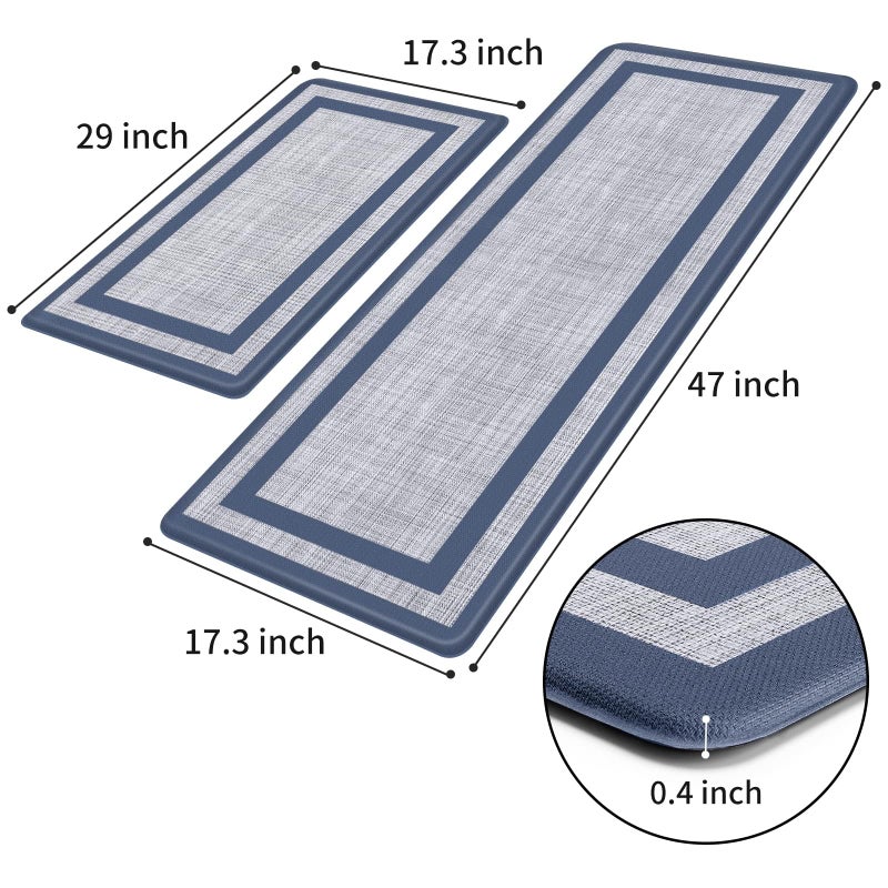 Mattitude Kitchen Mats Set of 2,Cushioned Anti-Fatigue Non-Skid Rug Sets Ergonomic Comfort Standing Mat for Kitchen, Floor, Office, Sink, Laundry, Blue and Gray - Image 2