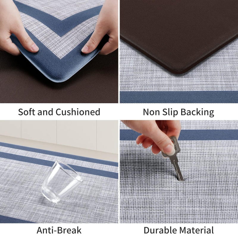 Mattitude Kitchen Mats Set of 2,Cushioned Anti-Fatigue Non-Skid Rug Sets Ergonomic Comfort Standing Mat for Kitchen, Floor, Office, Sink, Laundry, Blue and Gray - Image 3