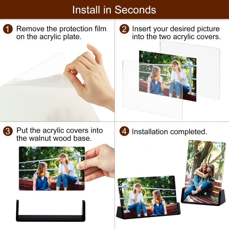 Boxalls 2 Pack Acrylic Picture Frames 5x7 with Translucent Black Base Stand, Frameless Photo Frame for Tabletop or Desktop Display (Horizontal + Vertical) - Image 5