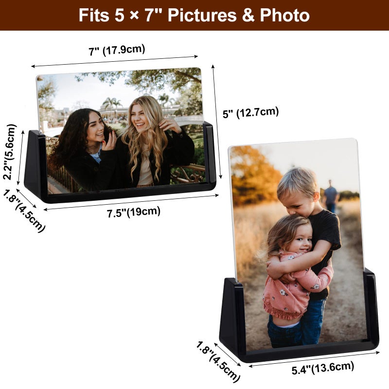 Boxalls 2 Pack Acrylic Picture Frames 5x7 with Translucent Black Base Stand, Frameless Photo Frame for Tabletop or Desktop Display (Horizontal + Vertical) - Image 4
