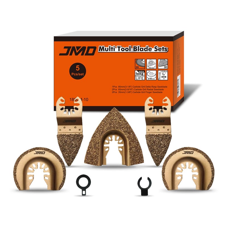 JMD 5-Pack Carbide Oscillating Tool Blades for Grout Removal Tool, Multitool Oscillating Saw Blades for Tile Cutting, Compatible with DeWalt Milwaukee Dremel etc - Image 1